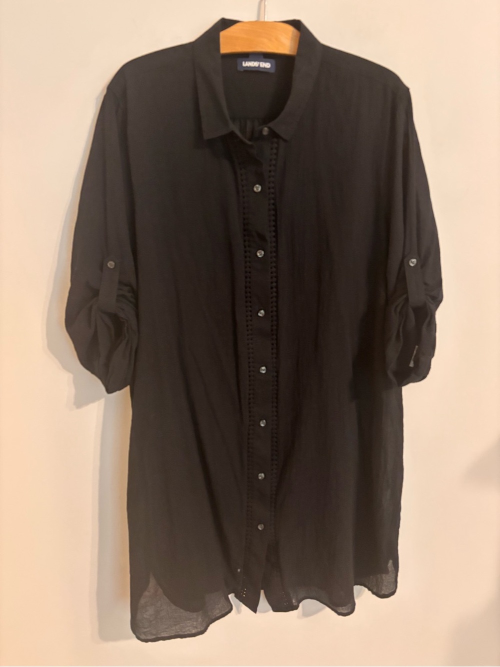 Lands’ End Black cotton gauzy button down coverup